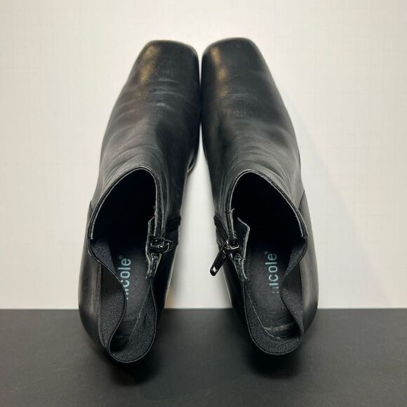 Womens NICOLE Play Square Toe Black Leather Side Zip Heels / Size 8 Medium - Picture 5 of 9